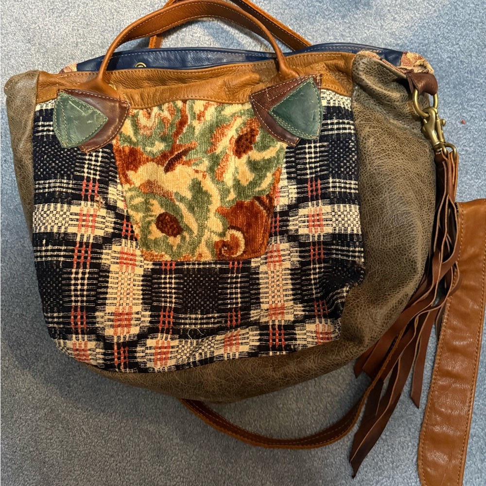 Rebyc Vintage Patchwork Shoulder Bag with Leather Accents